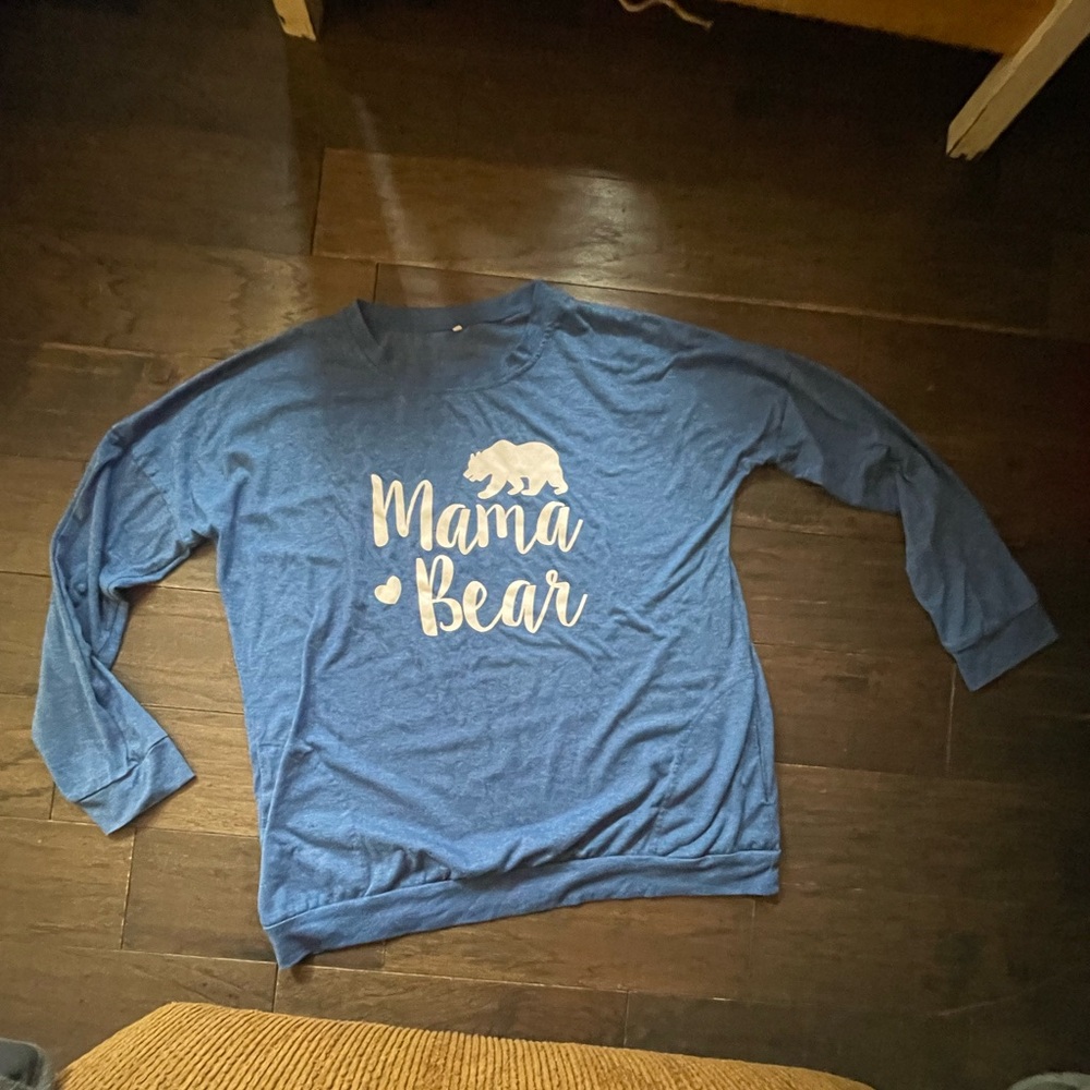 Blue Long Sleeve Tee with Mama Bear Design